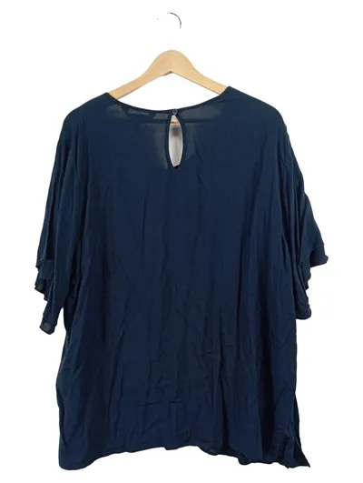 Ulla Popken Damen T-Shirt Bluse Blau Gr. 50 Viskose Kurzarm Rüschen Casual