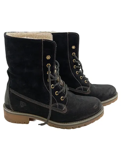 Tamaris Damen Winterstiefel Schwarz Gr. 41 Leder gefüttert Schnürstiefel
