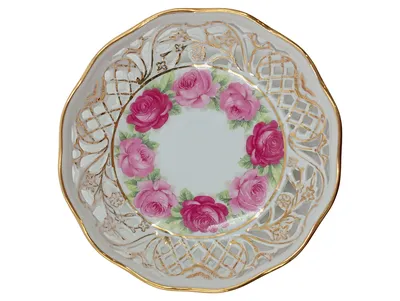 Schumann Arzberg Dekoschale Porzellan Weiß Rosen Lochmuster Goldrand Vintage