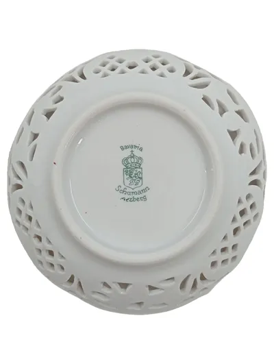 Schumann Arzberg Dekoschale Porzellan Weiß Rosen Lochmuster Goldrand Vintage