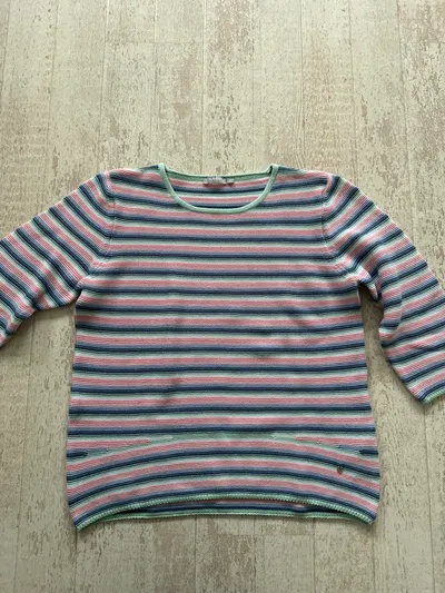 RABE Damen Pullover Gr. 40 L Mehrfarbig Gestreift 3/4-Arm Baumwoll-Mix