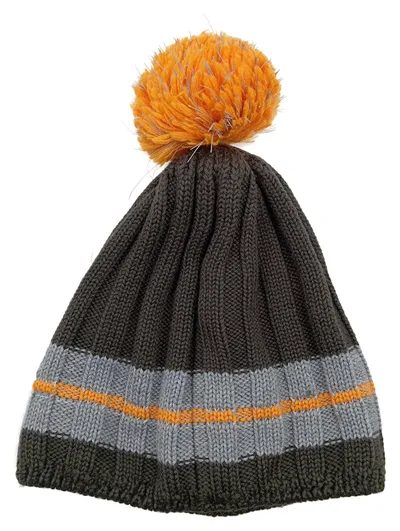 Stöhr Mütze mit Bommel Oliv Gestreift Schurwolle Polyacryl Gr. 54, 56