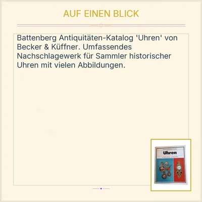 Battenberg Antiquitäten-Kataloge Uhren Becker Küffner Antiquarisches Buch