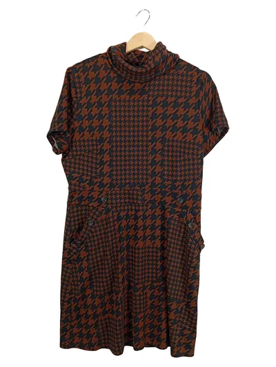 Apricot Damen Blusenkleid Gr. 42 Braun Hahnentritt Rollkragen Midikleid
