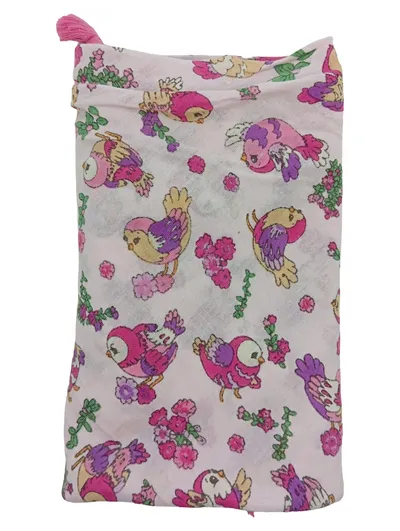 H&M Tuch Kinder Rosa Vogel Motiv Quasten Baumwolle 112x50cm