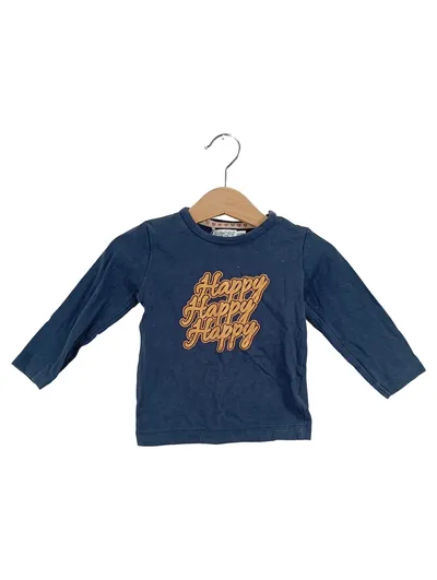 Dirkje Kinder Langarmshirt Blau Gr. 80 Happy Schriftzug Baumwolle