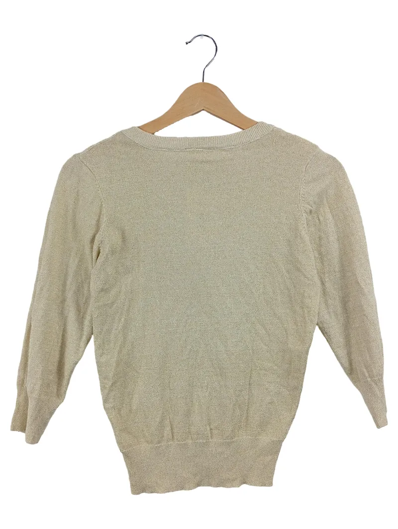 BELOVED Damen Pullover Gr. 36/S Beige Glitzer V-Ausschnitt Feinstrick 3/4-Arm 2