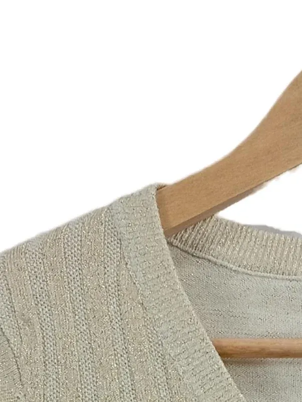 BELOVED Damen Pullover Gr. 36/S Beige Glitzer V-Ausschnitt Feinstrick 3/4-Arm 4