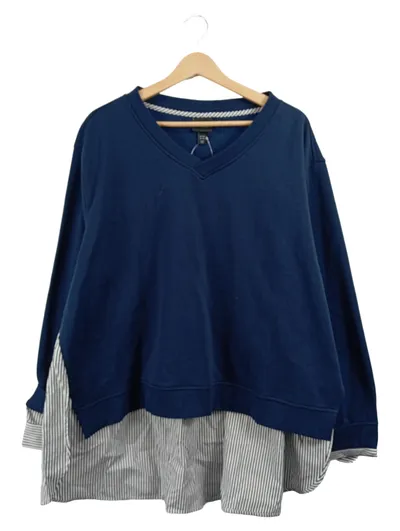 Ulla Popken Damen Pullover 2-in-1 Optik Blau Gr. 50 Langarm