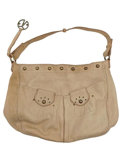 Coccinelle Umhängetasche Damen Leder Beige Nieten Groß