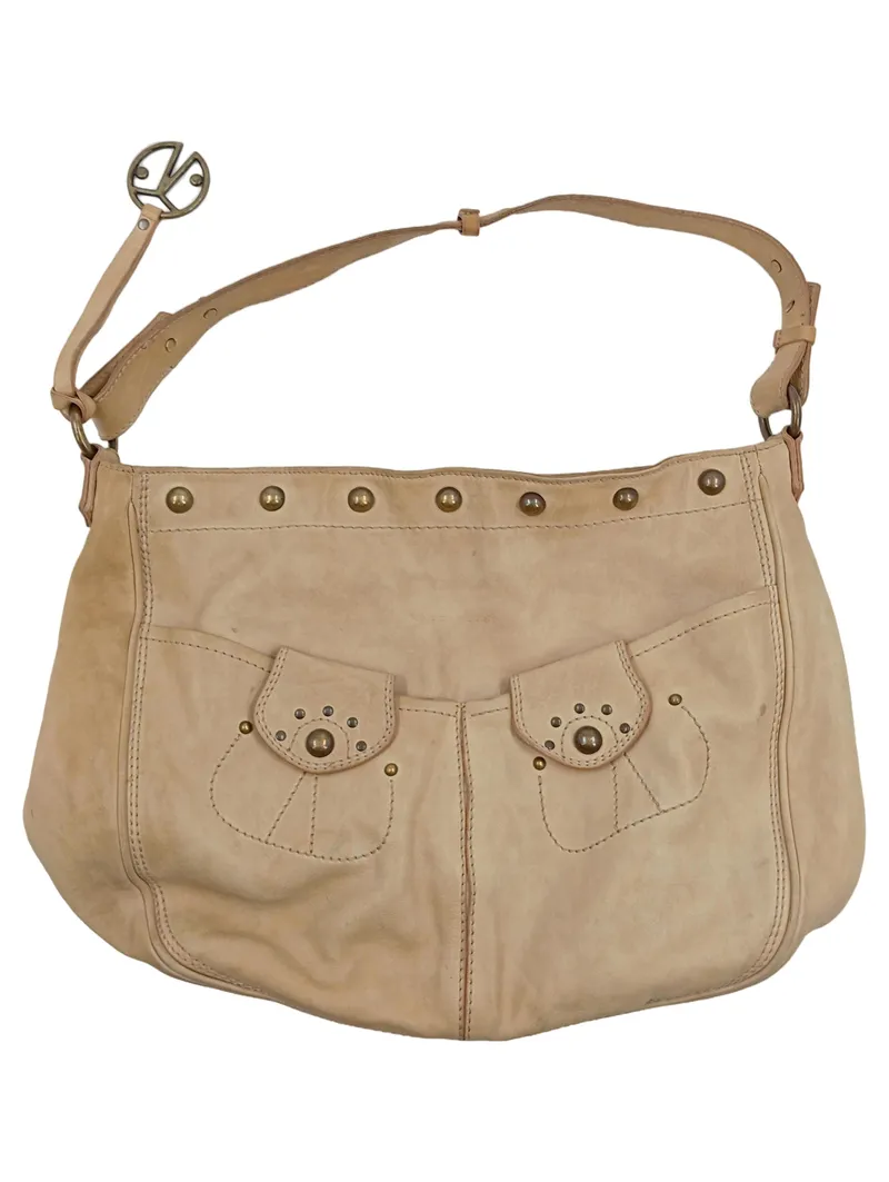 Coccinelle Umhängetasche Damen Leder Beige Nieten Groß 1
