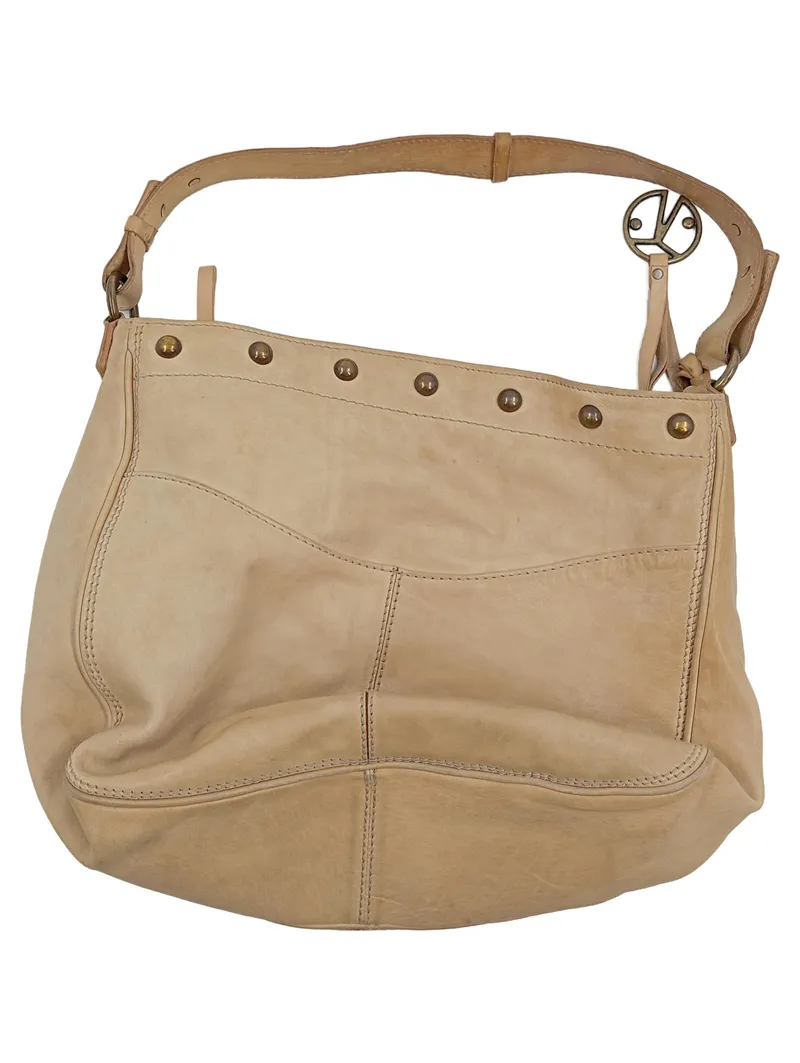Coccinelle Umhängetasche Damen Leder Beige Nieten Groß 2