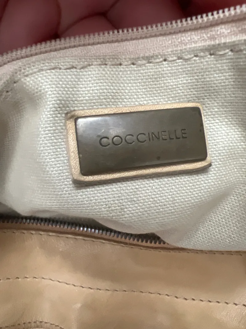 Coccinelle Umhängetasche Damen Leder Beige Nieten Groß 3
