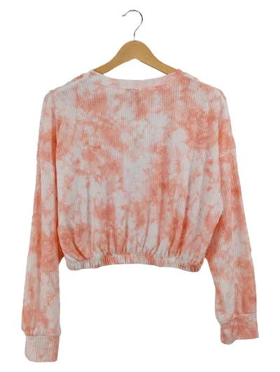 Zebra Pullover Damen Tie-Dye Crop Top Langarmshirt Orange Gr. 40 L