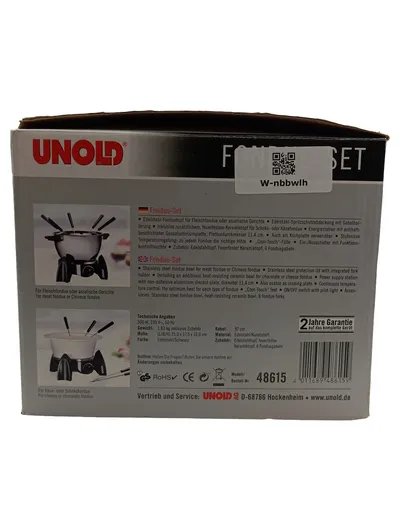 Unold 48615 Fondue-Set für 6 Personen Edelstahl Keramiktopf Schoko Käse Fleisch