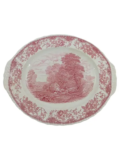 Royal Tudor Ware Servierplatte Olde England Porzellan Rot 37 cm Vintage