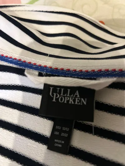 Ulla Popken Damen Blazer Gr. 50 Weiß Gestreift Maritim Baumwolle