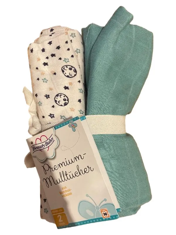 Beauty Baby Pucktuch 2er Set Bambus Sterne Mehrfarbig 80 cm 1