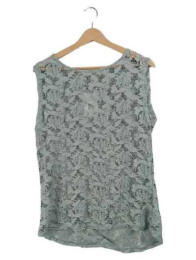 Sfera Damen Pullunder Top Gr. 40 L Grün Spitze Ärmellos Casual
