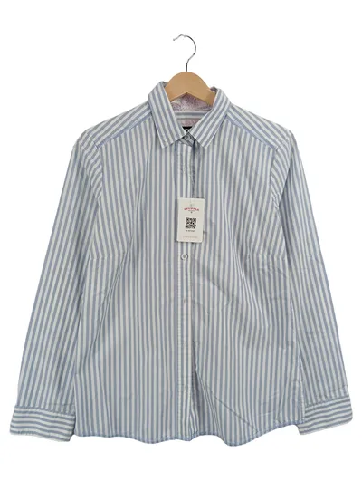 Walbusch Bluse Damen Gr. 38 Blau Gestreift Langarm Baumwolle