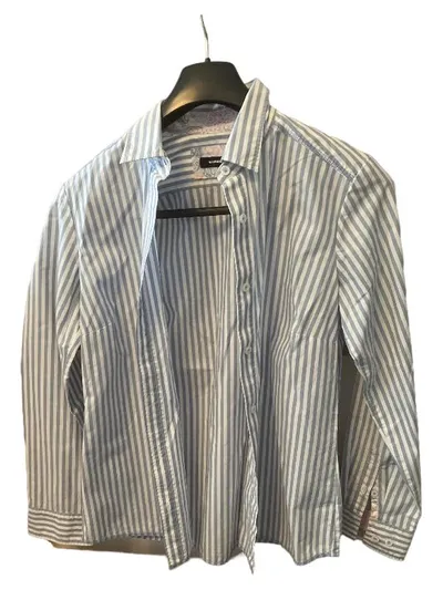 Walbusch Bluse Damen Gr. 38 Blau Gestreift Langarm Baumwolle
