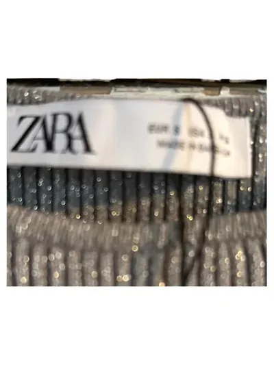 Zara Damen Pullunder Gr. 36 S Silber Glitzer Rippstrick Glamourös
