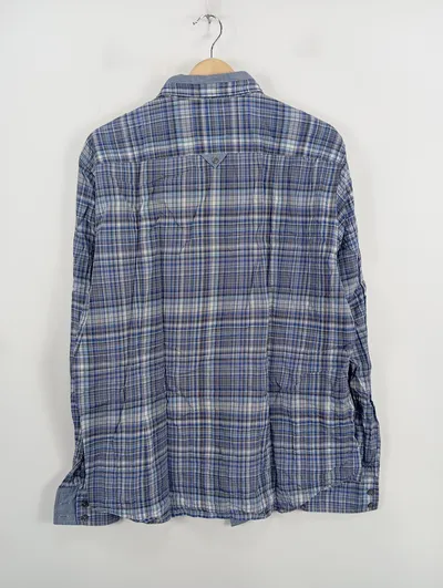BOSS Orange Herren Freizeithemd Kariert Blau Gr. 52 XL Langarm Casual