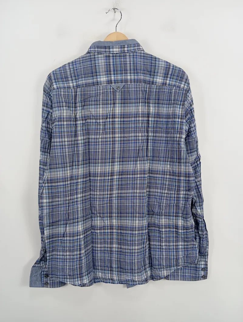 BOSS Orange Herren Freizeithemd Kariert Blau Gr. 52 XL Langarm Casual 2