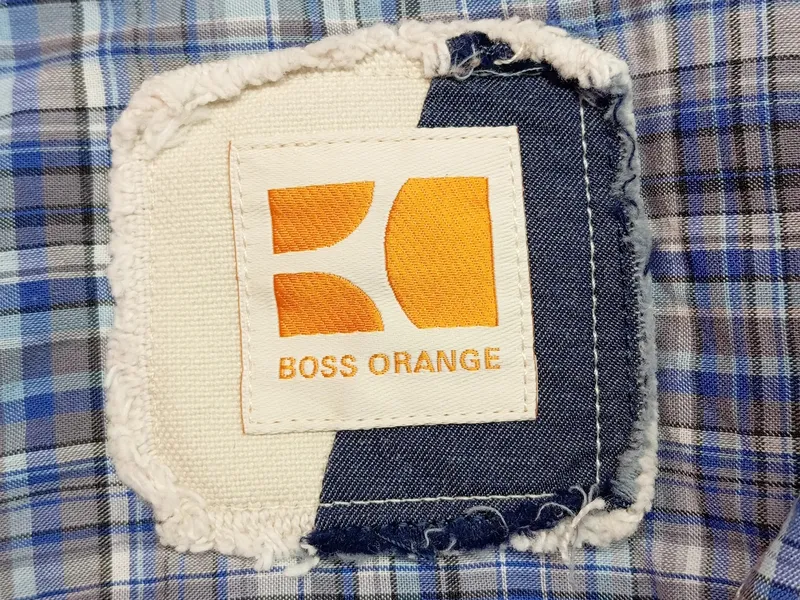 BOSS Orange Herren Freizeithemd Kariert Blau Gr. 52 XL Langarm Casual 5