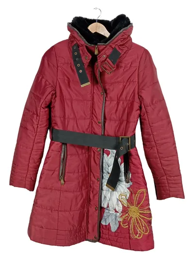 Desigual Damen Steppjacke Winterjacke Rot Blumenmuster Gr. 36 S Casual