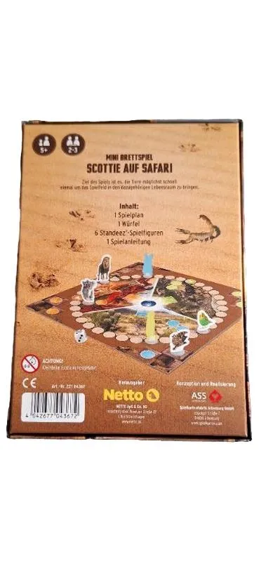 Netto Mitbringspiel Mini Brettspiel Scottie auf Safari Ozeanien 4 Kinder