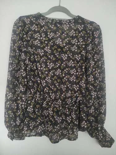 MSCH Copenhagen Damen Bluse XS Blumenmuster Braun V-Ausschnitt Langarm