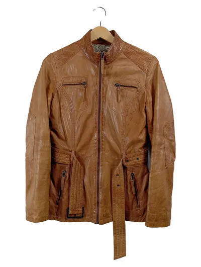 Prato Damen Lederjacke Braun Gr. 40 L Casual Freizeitjacke