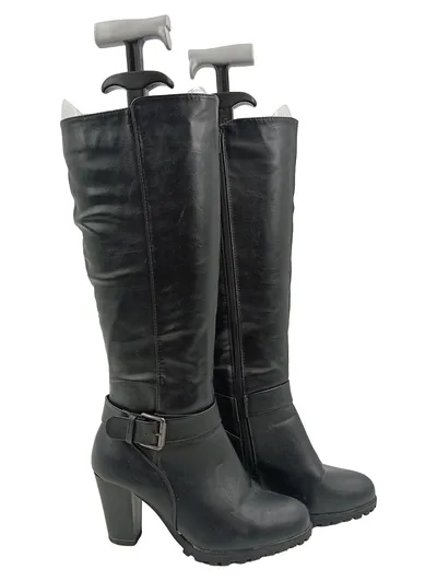 Chiemsee Damen Stiefel Leder Schwarz Gr. 36 Absatz 7.5 cm Schnalle