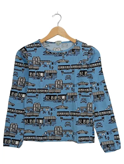 Småfolk Langarmshirt Züge Blau Gr. 146 Kinder Shirt