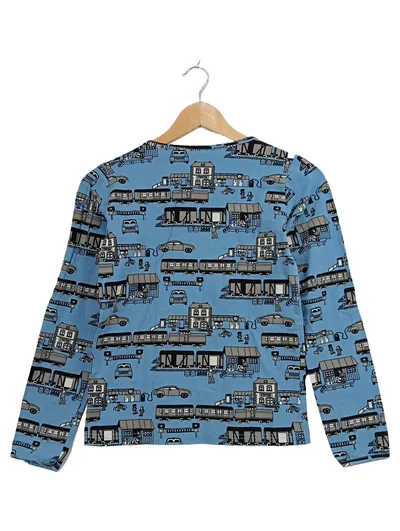 Småfolk Langarmshirt Züge Blau Gr. 146 Kinder Shirt