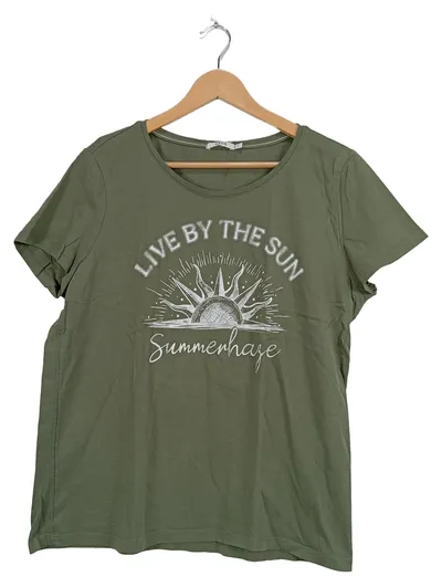 CECIL Damen T-Shirt Gr. 40 L Oliv Kurzarm Casual Live By The Sun Baumwolle