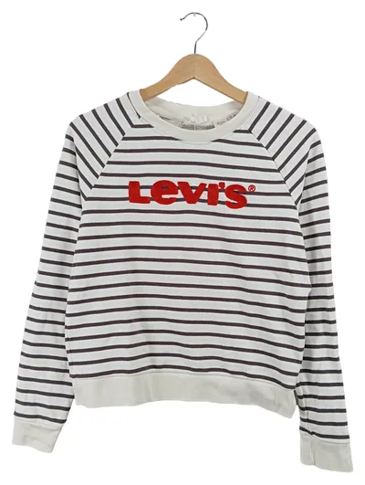 Levi's Damen Pullover Sweatshirt Gr. 36 S Weiß Gestreift Logo Baumwolle