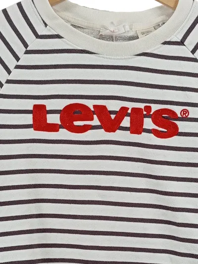 Levi's Damen Pullover Sweatshirt Gr. 36 S Weiß Gestreift Logo Baumwolle