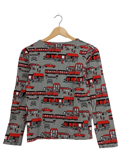 Småfolk Kinder Langarmshirt Grau Züge Motiv Gr. 146 Baumwolle