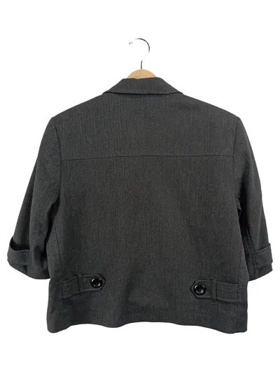Pia Jessen Damen Kurzarm Blazer Gr. 40 Grau Klassisch Fischgrätenmuster