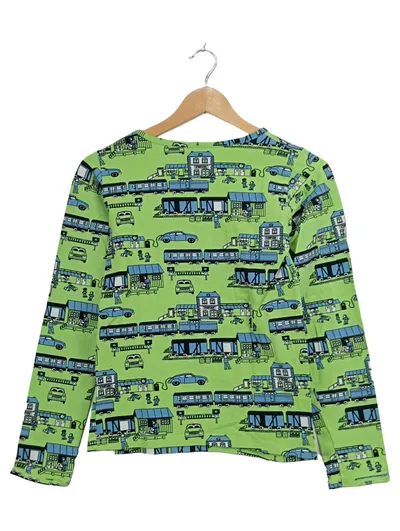 Småfolk Langarmshirt Grün Züge Motiv Gr. 146 Kinder Casual