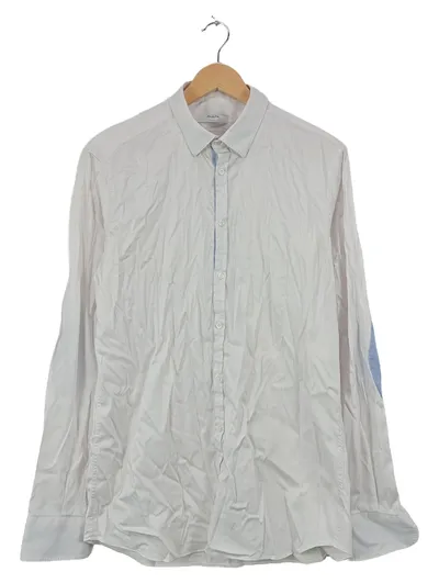Aglini Herren Business Hemd Weiß Blau Gr. 52 XL Langarm Baumwolle