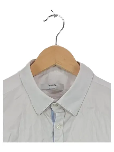 Aglini Herren Business Hemd Weiß Blau Gr. 52 XL Langarm Baumwolle