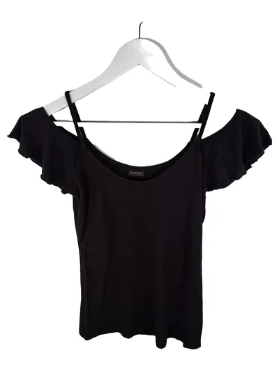 LASCANA Damen Top Shirt Gr. 36/S schwarz Puffärmel Träger
