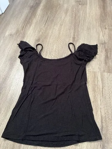 LASCANA Damen Top Shirt Gr. 36/S schwarz Puffärmel Träger