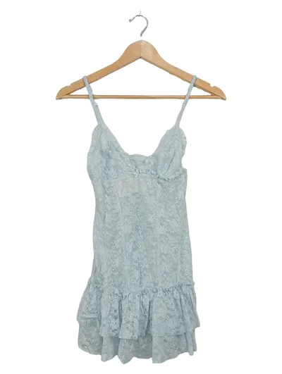 Out From Under Babydoll Kleid Spitze Rüschen Hellblau Gr. S