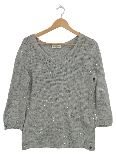 Rich & Royal Damen Pullover Gr. 38 M Grau Meliert Pailletten 3/4-Arm