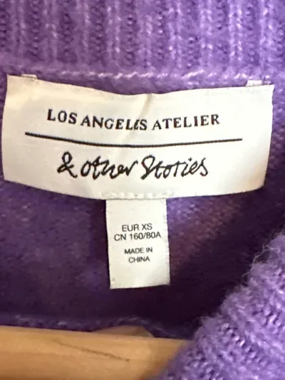 & Other Stories Damen Pullover Lila Gr. 34 XS Rollkragen Rippstrick Casual