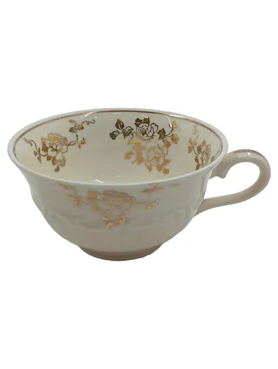 Schirnding Bavaria Tasse Porzellan Weiß Gold Blumenmuster Vintage Ø 10cm